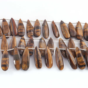1 Strand Brown Tiger Eye Faceted Briolettes - Long Pear Shape Faceted  Briolettes  Beads 26mm-8mm -31mm-10mm 9 Inches BR3730 - Tucson Beads