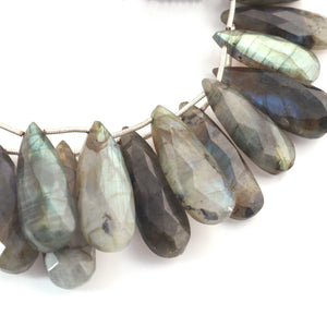 1 Strand Labradorite Faceted Briolettes - Long Pear Shape  Briolettes - 19mmx9mm- 34mmx9mm-9 Inches- BR02302 - Tucson Beads