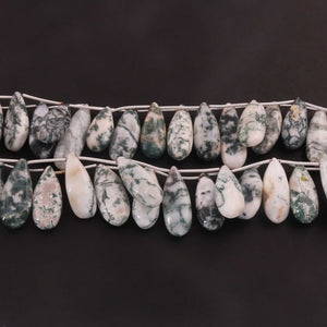 1 Strand Moss Agate Faceted Briolettes-  Long Pear Shape Briolettes 20mmx9mm- 31mmx9mm - 10.5 Inches BR1175 - Tucson Beads