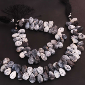 1 Strand Dendrite Opal  Smooth Briolettes - Pear Shape Gemstone Briolettes -10mmx7mm-15mmx8mm - 8 Inches BR02128 - Tucson Beads