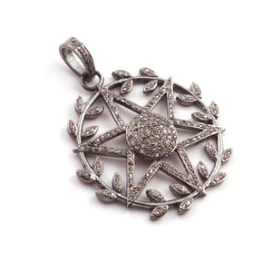 1 Pc Pave Diamond Twig Round Center In Star Pendant Over 925 Sterling Silver- 38mmx35mm PD1165 - Tucson Beads
