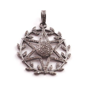 1 Pc Pave Diamond Twig Round Center In Star Pendant Over 925 Sterling Silver- 38mmx35mm PD1165 - Tucson Beads