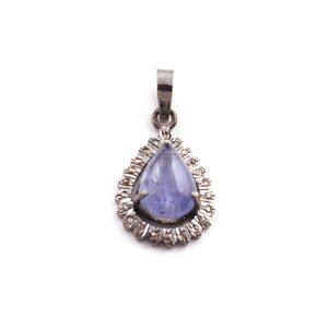 1 Pc Pave Diamond With Tanzanite Designer Pear Pendant Over 925 Sterling Silver 26mmx17mm PD1826 - Tucson Beads