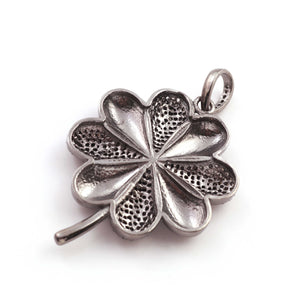 1 Pc Antique Finish Pave Diamond Designer Clover Leaf Pendant - 925 Sterling Silver- Necklace Pendant 46mmx35mm PD1336 - Tucson Beads