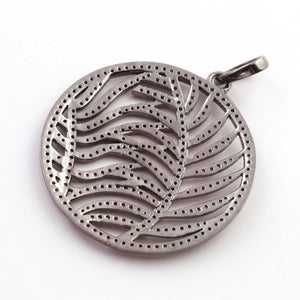 1 Pc Pave Diamond Round Shape Designer Leaf Pendant -925 Sterling Silver -Necklace Pendant 43mmx39mm PD1320 - Tucson Beads