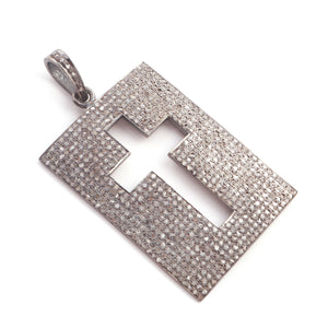 1 Pc Pave Diamond Rectangle With Cross Pendant 925 Sterling Silver -Cross Pendant 44mmx29mm PD2024 - Tucson Beads