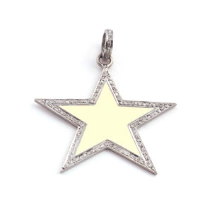 1 Pc Pave Diamond Cream Enamel-Bakelite Star Charm Pendant Over 925 Sterling Silver 33mmx55mm PD1794 - Tucson Beads