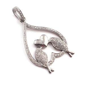 1 Pc Antique Finish Pave Diamond Designer Love Birds Pendant - 925 Sterling Silver- Necklace Pendant 41mmx27mm PD1501 - Tucson Beads