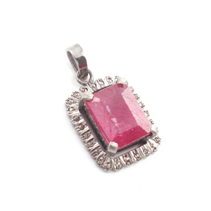 1 Pc Pave Diamond With Ruby Designer Rectangle Pendant Over 925 Sterling Silver 27mmx18mm PD1828 - Tucson Beads