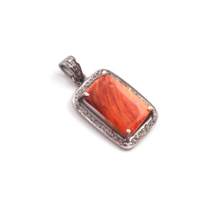 1 Pc Antique Finish Pave Diamond Oyster Shell Rectangle Shape Pendant - 925 Sterling Silver - Necklace Pendant PD1895 - Tucson Beads
