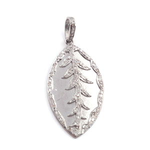 1 Pc Antique Finish Pave Diamond Designer Leaf Pendant - 925 Sterling Silver- Necklace Pendant 43mmx22mm PD1507 - Tucson Beads