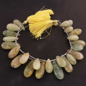 1 Strand Shaded Yellow & Green Chalcedony Smooth Briolettes - Pear Shape Briolettes - 19mmx10mm-35mmx14mm 8.5 Inches BR2105 - Tucson Beads