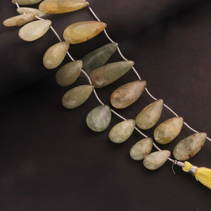 1 Strand Shaded Yellow & Green Chalcedony Smooth Briolettes - Pear Shape Briolettes - 19mmx10mm-35mmx14mm 8.5 Inches BR2105 - Tucson Beads