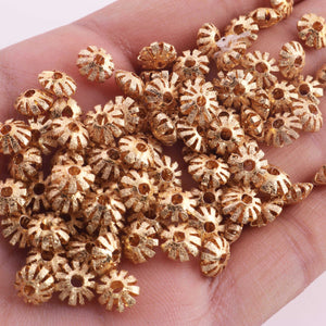 1 Strand 24k Gold Plated Designer Copper Casting Flower Beads - Jewelry - 6-7mm 8 Inches GPC147 - Tucson Beads