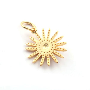 1 Pc Pave Diamond Sun With Rainbow Moonstone Pendant, Designer Charm, Yellow Gold Vermeil , Pave Diamond Jewelry 18mmx16mm PDC00179 - Tucson Beads