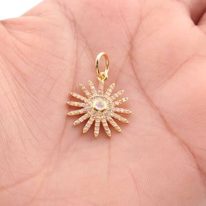 1 Pc Pave Diamond Sun With Rainbow Moonstone Pendant, Designer Charm, Yellow Gold Vermeil , Pave Diamond Jewelry 18mmx16mm PDC00179 - Tucson Beads