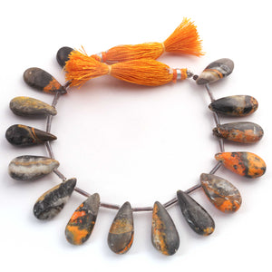1  Strand  Bumble Bee Jasper Smooth Briolettes -Pear  Shape  Briolettes - 19mmx9mm-22mmx10mm  7 Inches BR01589 - Tucson Beads