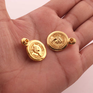 5 Pcs Designer Gold Plated Copper Queen Elizabeth Pendant - Elizabeth Coins Charm - Copper Round Pendant 26mmx19mm GPC230 - Tucson Beads