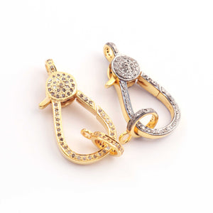 1 PC Pave Diamond Lobster Clasp Antique Finish Sterling Vermeil- You Choose 30mmx14mm Lb078 - Tucson Beads