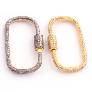 1 Pc Pave Diamond Designer 925 Sterling Vermeil & Yellow Gold Vermeil Carabiner - Diamond Lock with Screw On Mechanism 38mmx15mm PDC00452 - Tucson Beads