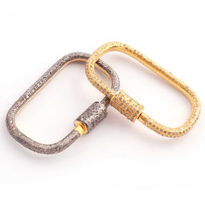 1 Pc Pave Diamond Designer 925 Sterling Vermeil & Yellow Gold Vermeil Carabiner - Diamond Lock with Screw On Mechanism 38mmx15mm PDC00452 - Tucson Beads