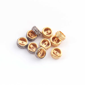 1 Pc Pave Diamond Double Line Designer Spacer Beads - 925 Sterling Silver & Vermeil, Yellow Gold Vermeil  8mm Rondelles PDC184 - Tucson Beads