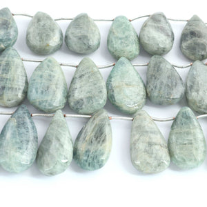 1 Strand Moss Aquamarine Smooth Pear  Shape Briolettes  - 26mmx16mm-28mmx16mm  -8 Inches BR03292 - Tucson Beads