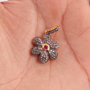 1 Pc Pave Diamond Flower, Center with Pink Hydro Stone Charm Pendant, 925 Sterling  Vermeil Flower Pendant Pave Diamond Jewelry 21mmx18mm PDC000450 - Tucson Beads