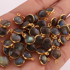 10 Pcs Labradorite 24k Gold Plated Faceted Heart Shape Gemstone Bezel Single Bail Pendant - 13mmx10mm  PC528 - Tucson Beads