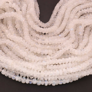 1  Long Strand White Rainbow Moonstone Faceted Rondelles  - Moonstone rondelles - 5mm ,16  Inches BR0509 - Tucson Beads