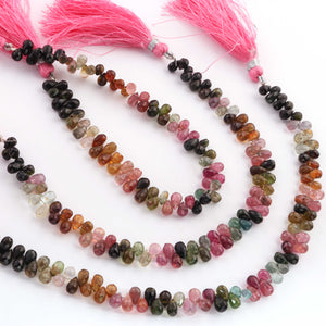 1 Strand Multi Tourmaline Faceted Tear Drop Briolettes - 4mmx3mm-7mmx4mm -7.5 Inch BR03554 - Tucson Beads