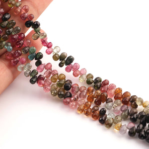 1 Strand Multi Tourmaline Faceted Tear Drop Briolettes - 4mmx3mm-7mmx4mm -7.5 Inch BR03554 - Tucson Beads