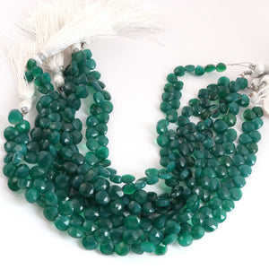 1 Strand Green Onyx  Faceted Rondelles  - Heart Shape Rondelles -6mmx6mm-7mmx7mm , 9Inches BR1429 - Tucson Beads