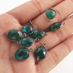 8 Pcs Green Onyx Assorted Shape Oxidized Sterling Silver Double Bail Connector - Green Onyx Connector 20mmx11mm-22mmx11mm  SS108 - Tucson Beads