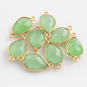8 Pcs Green Chalcedony Gemstone Faceted Pear Shape 925 Sterling Vermeil Double Bail Connector -21mmx11mm SS109 - Tucson Beads