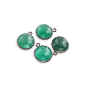 4 Pcs Green Onyx Oxidized Sterling Silver Faceted Round Single Bail Pendant - 16mmx13mm  SS115 - Tucson Beads