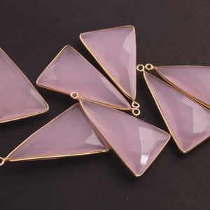 6 Pcs Rose quartz Faceted 925 Sterling Silver/Vermeil Triangle Pendant 38mmx23mm SS120 - Tucson Beads