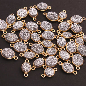 10 Pcs Mystic Silver Druzy Druzzy Drusy Oval 925 Sterling Vermeil Double Bail Connector 14mmx8mm-17mmx9mm SS119 - Tucson Beads
