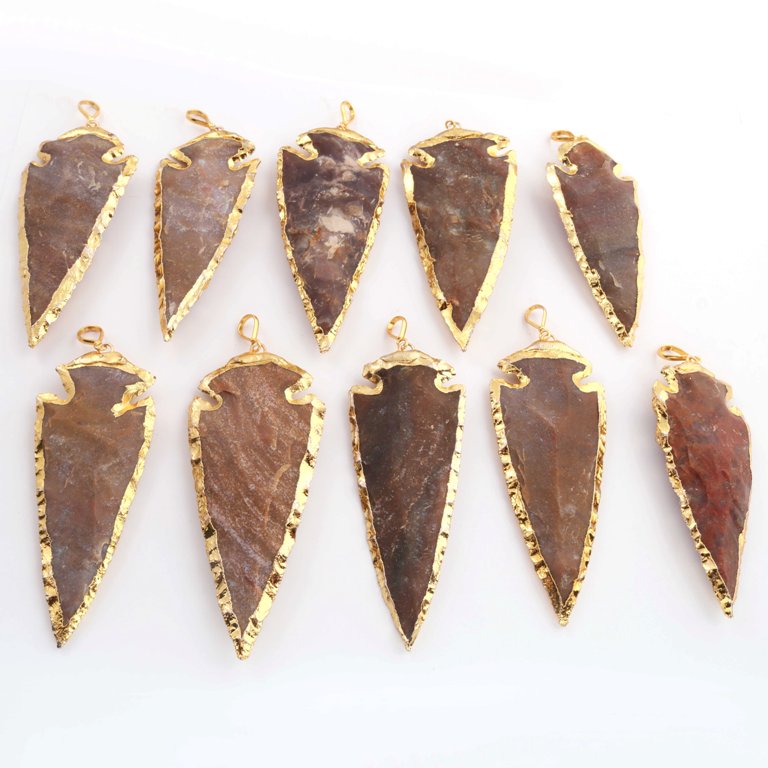 Pc Shaded Brown Grey Jasper Arrowhead 24k Gold Plated Pendant