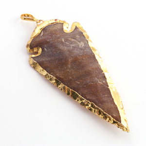 1 Pc Shaded Brown & Grey Jasper Arrowhead  24k Gold  Plated Pendant -  Electroplated With Gold Edge 3 Inch (You- Choose) AR369 - Tucson Beads