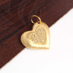 1 Pc Pave Diamond Heart Charm Pendant, 925 Sterling Silver, Rose & Yellow Gold Vermeil Heart Pendant Pave Diamond Jewelry 21mmx24mm You Choose PDC000 - Tucson Beads