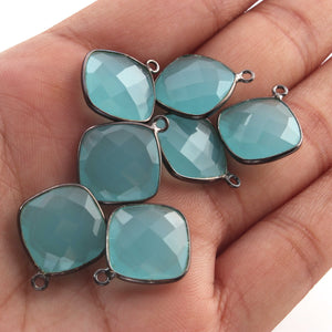 7 Pcs Aqua Chalcedony Oxidized Sterling Silver Faceted Cushion Shape Single Bail Pendant - 21mmx16mm SS156 - Tucson Beads