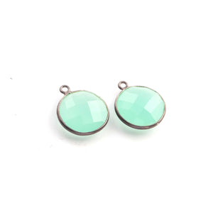 5 Pcs Aqua Chalcedony Oxidized Sterling Silver Faceted  Round Shape Single Bail Pendant-- 18mmx15mm SS152 - Tucson Beads