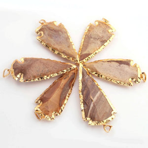6 pcs Jasper Arrowhead  24k Gold  Plated Pendant -  Electroplated With Gold Edge 2.5 Inches AR316 - Tucson Beads