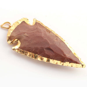 1 Pc Shaded Brown Jasper Arrowhead  24k Gold  Plated Pendant -  Electroplated With Gold Edge 2.5 Inch (You- Choose)  AR370 - Tucson Beads