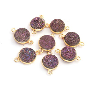 9 Pcs Mystic Pink Druzy Round 925 Sterling Vermeil Double Bail Connector 17mm-11mm SS163 - Tucson Beads