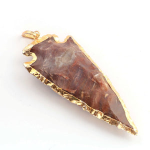 1 Pc Shaded Brown Jasper Arrowhead  24k Gold  Plated Pendant -  Electroplated With Gold Edge 2.5 Inch (You- Choose)  AR370 - Tucson Beads