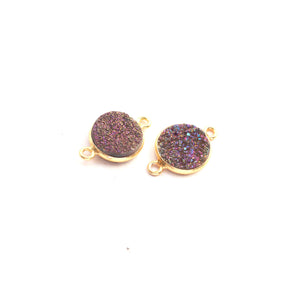 9 Pcs Mystic Pink Druzy Round 925 Sterling Vermeil Double Bail Connector 17mm-11mm SS163 - Tucson Beads