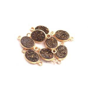 8 Pcs Pieces Mystic Sparkling Brown Druzzy Charm 925 Sterling Vermeil Oval Double Bail Connector. SS161 - Tucson Beads