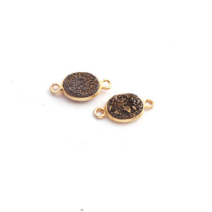 8 Pcs Pieces Mystic Sparkling Brown Druzzy Charm 925 Sterling Vermeil Oval Double Bail Connector. SS161 - Tucson Beads